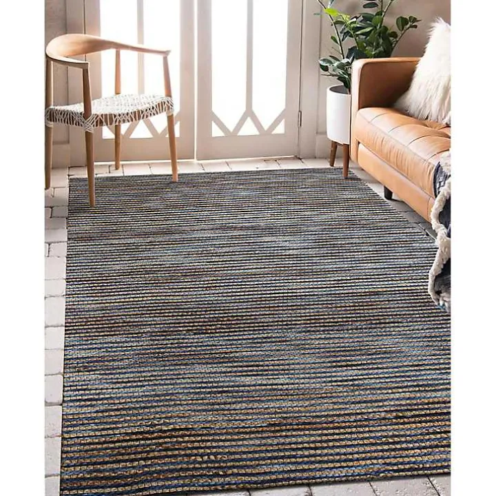 Navy Jute and Wool Woven Area Rug, 5x8