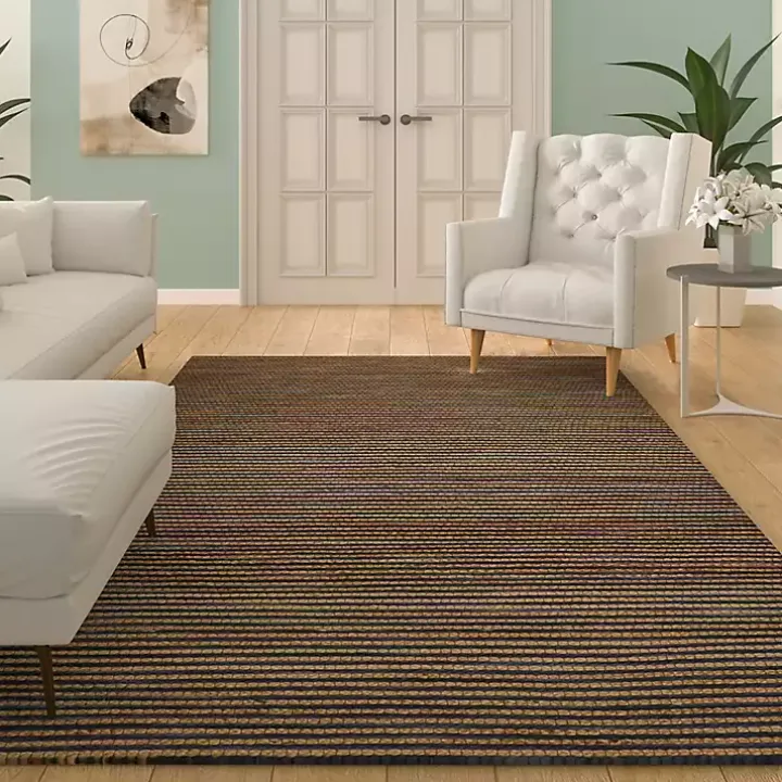 Navy Jute and Wool Woven Area Rug, 5x8