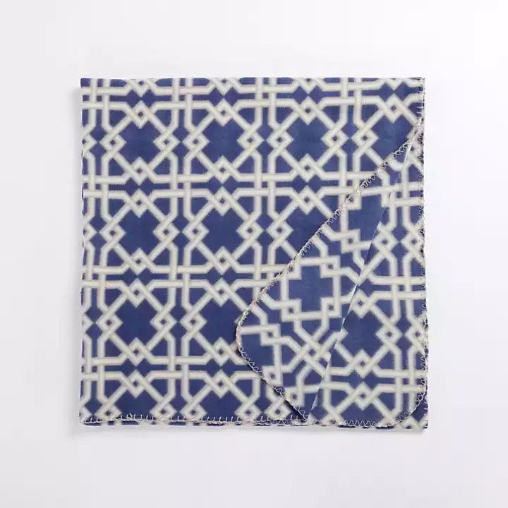 Navy Lattice Pattern Fleece Throw