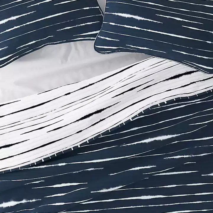 Navy Linear Reversible 2-pc. Twin Quilt Set