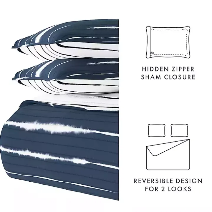 Navy Linear Reversible 3-pc. King Quilt Set