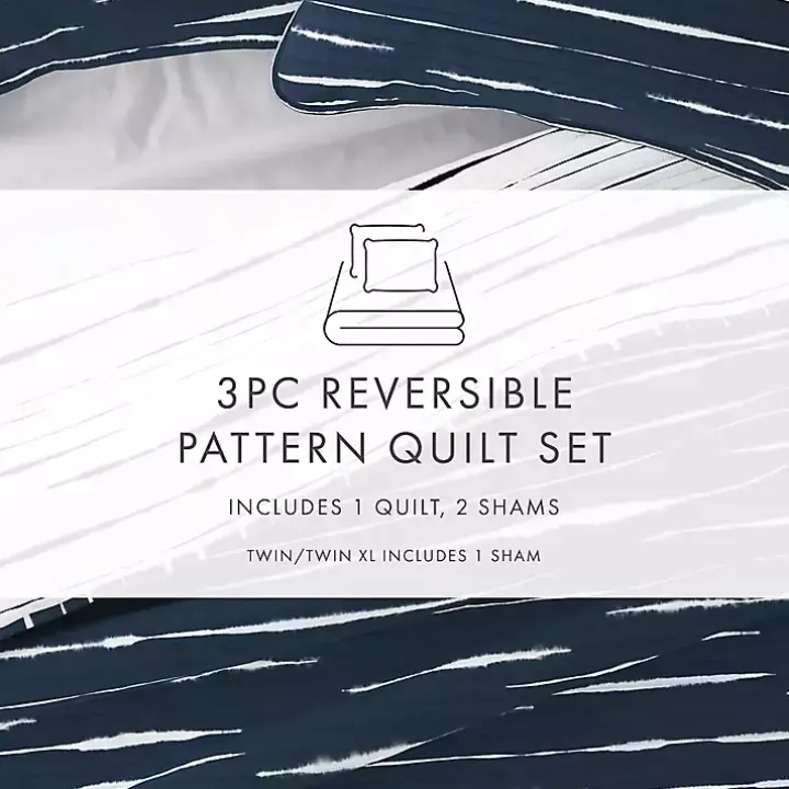 Navy Linear Reversible 3-pc. King Quilt Set