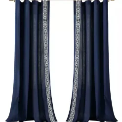 Navy Modern Square Border Curtain Panel, 84 in.