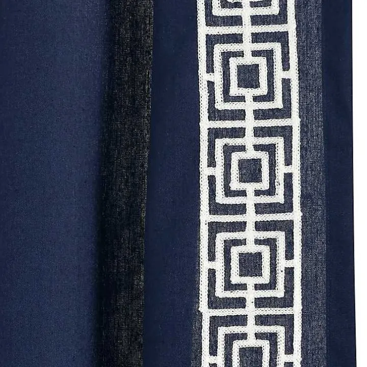 Navy Modern Square Border Curtain Panel, 84 in.