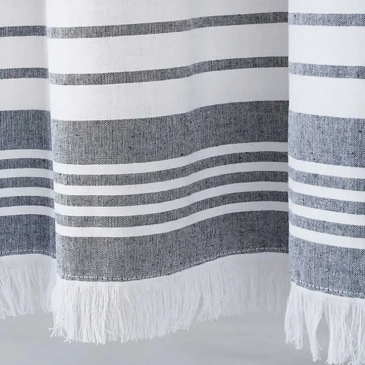 Navy Nantucket Fringe Curtain Panel Set, 84 in.