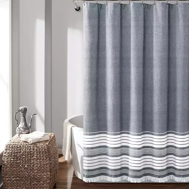 Navy Nantucket Tassel Fringe Shower Curtain