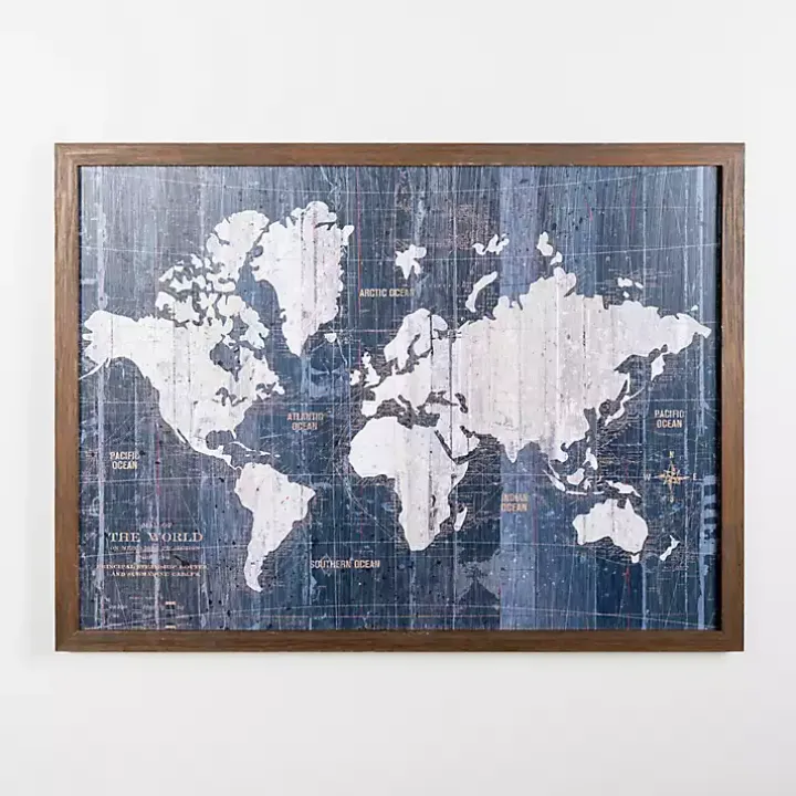 Navy Old World Map Framed Art Print