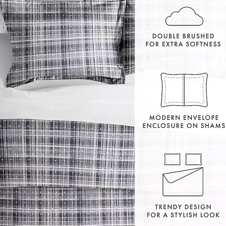 Navy Plaid Polka Dot 2-pc. Twin Duvet Cover Set