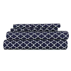 Navy Quatrefoil 3-pc. Twin Sheet Set