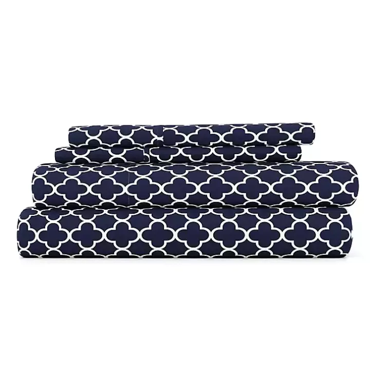 Navy Quatrefoil 3-pc. Twin Sheet Set