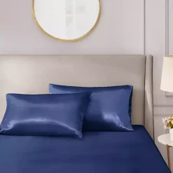 Navy Satin Standard 2-pc. Pillow Case Set