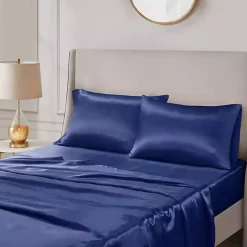 Navy Satin Standard 2-pc. Pillow Case Set