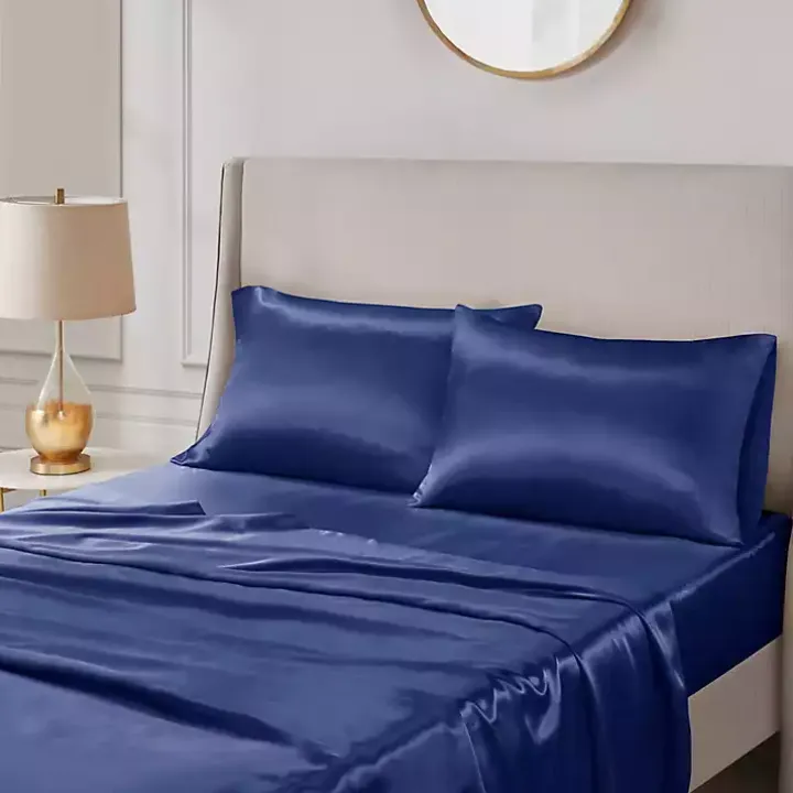 Navy Satin Standard 2-pc. Pillow Case Set