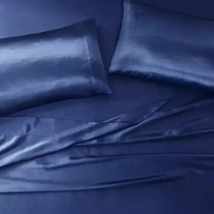 Navy Satin Standard 2-pc. Pillow Case Set