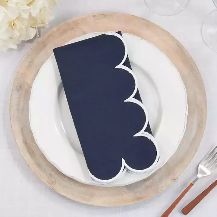 Navy Scalloped Edge Napkins, Set of 4