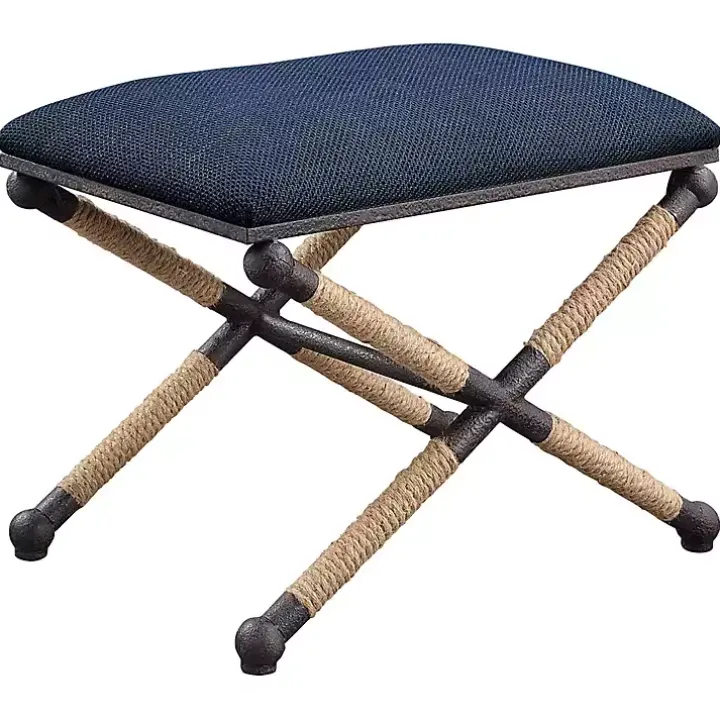 Navy Seat and Black Metal Ottoman