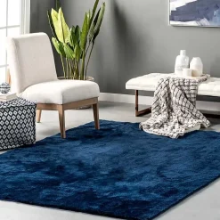 Navy Shag Washable Area Rug, 5x8