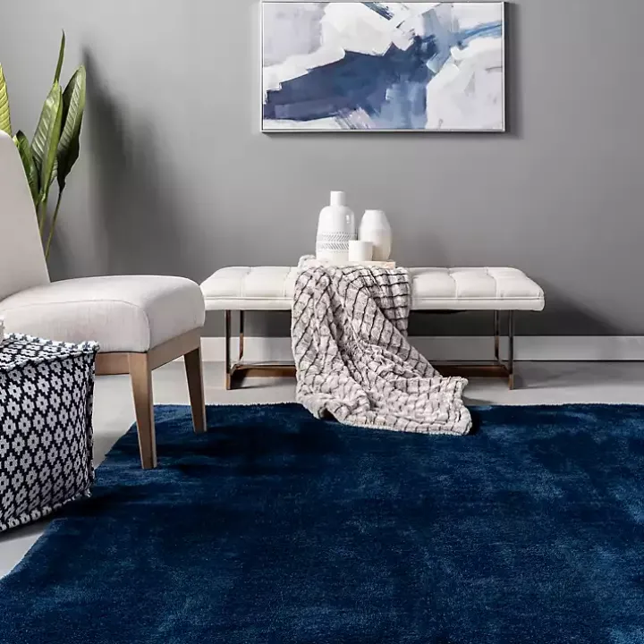 Navy Shag Washable Area Rug, 5x8