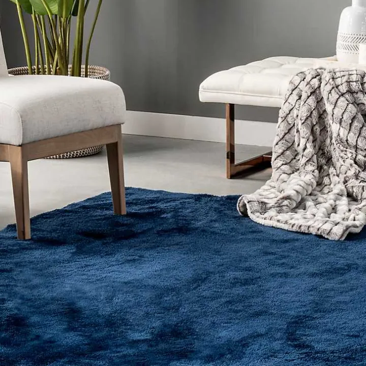 Navy Shag Washable Area Rug, 5x8