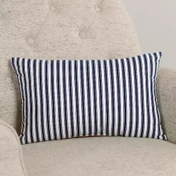 Navy Striped Monogram K Lumbar Pillow