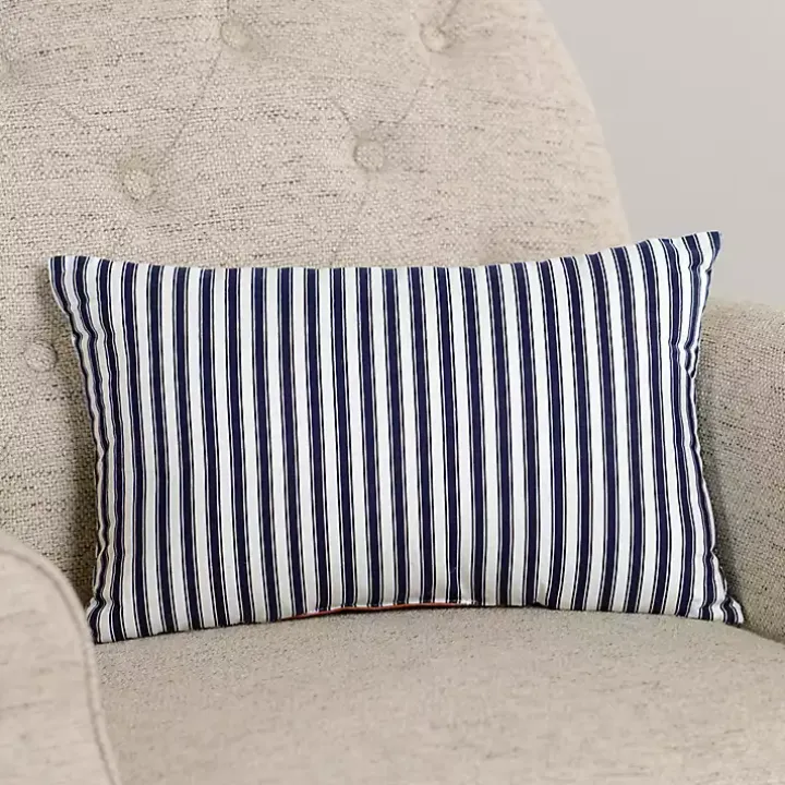 Navy Striped Monogram K Lumbar Pillow