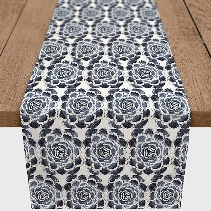 Navy Succulent Pattern Table Runner