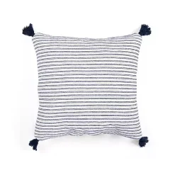 Navy Thin Woven Stripe Tassel Pillow