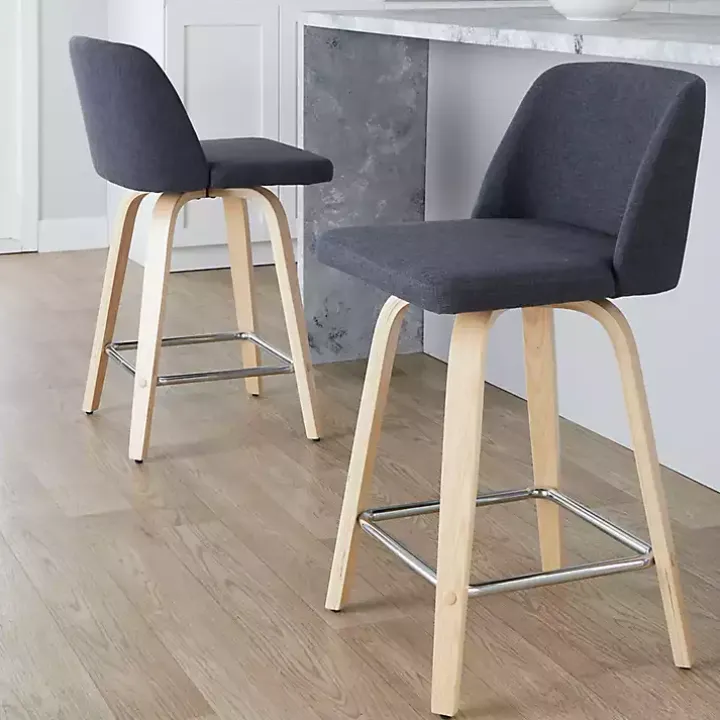 Navy Torino Upholstered Counter Stools, Set of 2