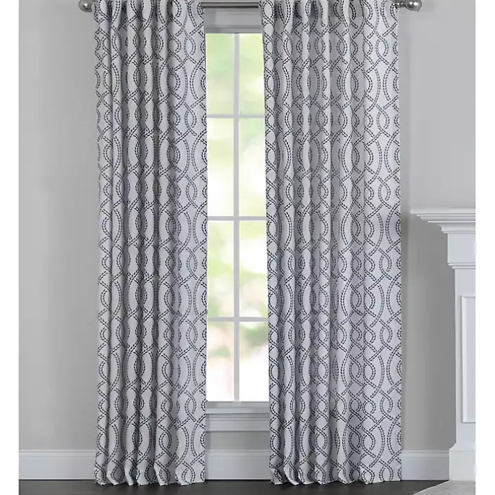 Navy Trellis Woven Single Curtain Panel, 84 in.