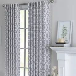 Navy Trellis Woven Single Curtain Panel, 84 in.