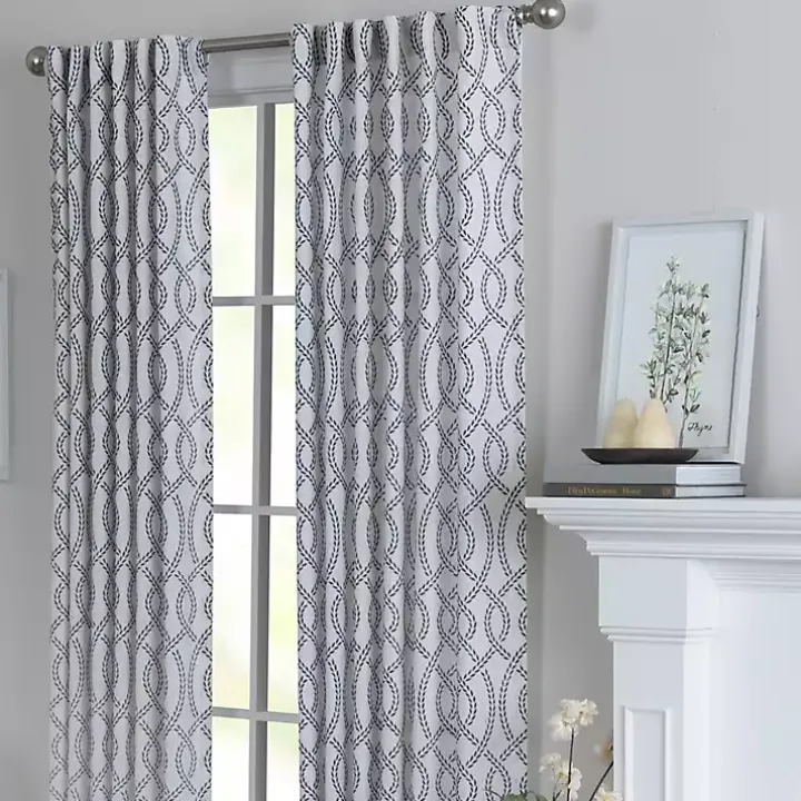 Navy Trellis Woven Single Curtain Panel, 84 in.