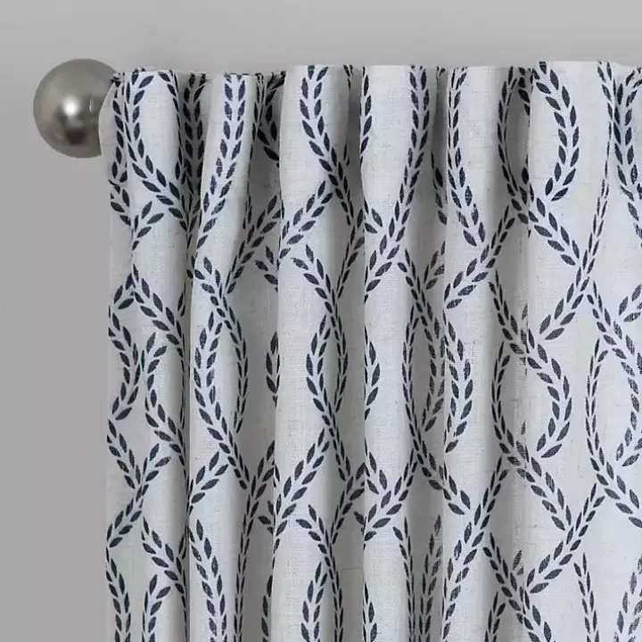Navy Trellis Woven Single Curtain Panel, 84 in.