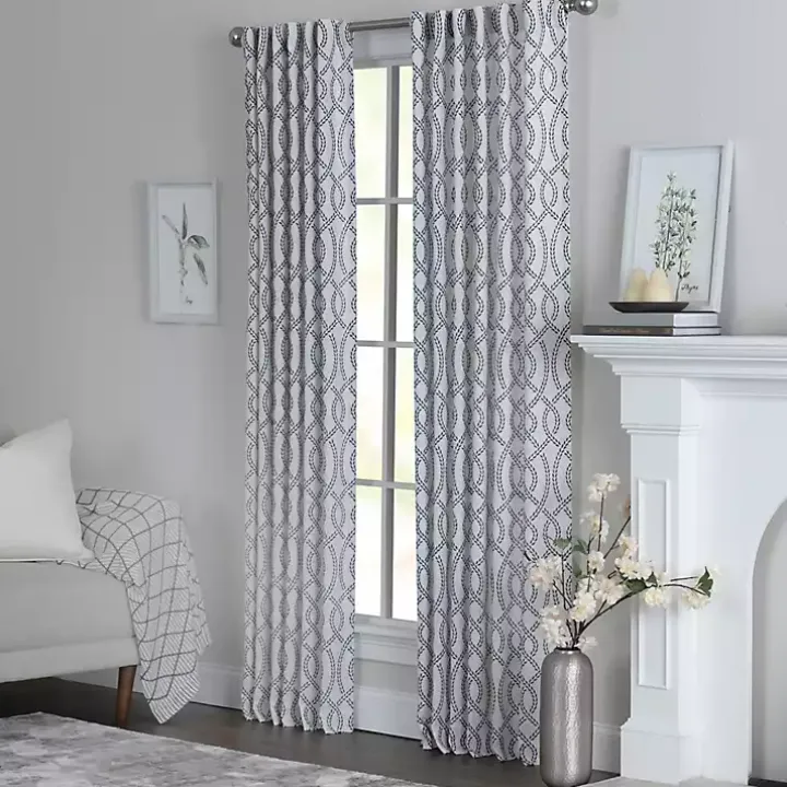 Navy Trellis Woven Single Curtain Panel, 84 in.