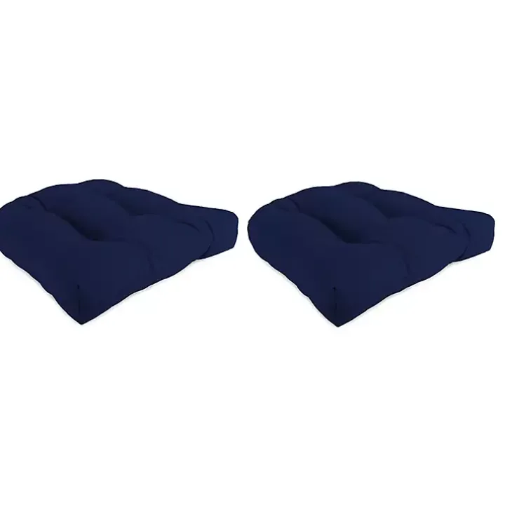 Navy Tufted Outdoor Chair Cushions, Set of 2