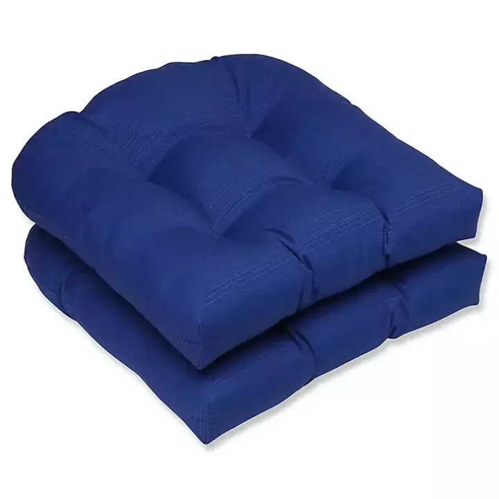 Navy Tufted Outdoor Wicker Chair Cushion, Set of 2