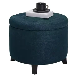 Navy Upholstered Eliza Round Storage Ottoman