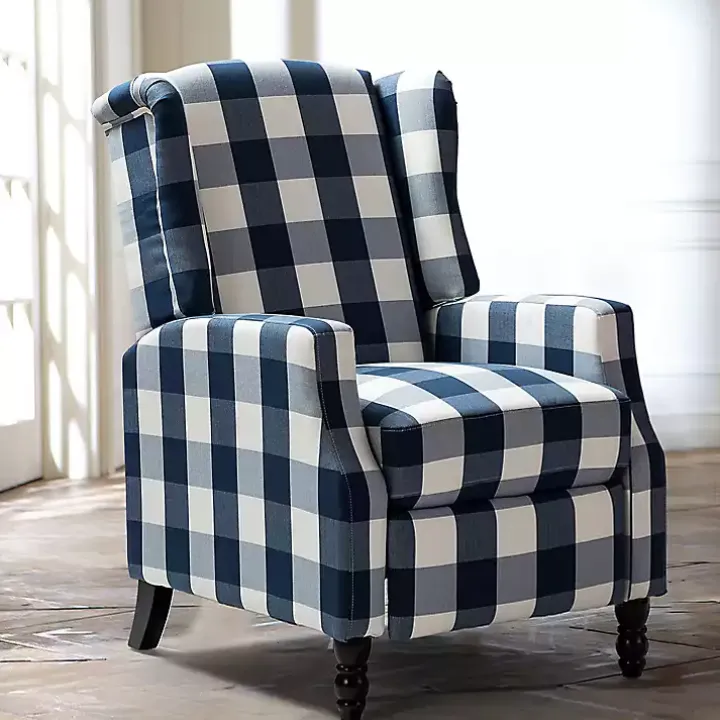 Navy Windowpane Plaid Recliner