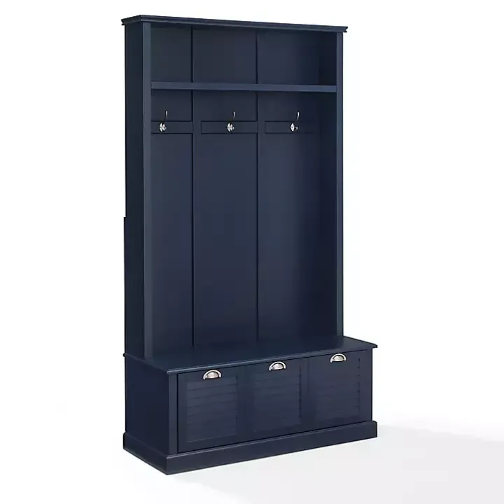 Navy Wood Storage Bench Hall Tree