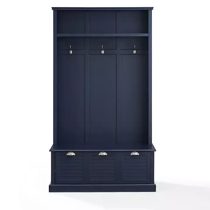 Navy Wood Storage Bench Hall Tree