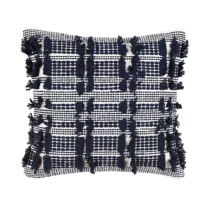 Navy Woven Frill Pillow