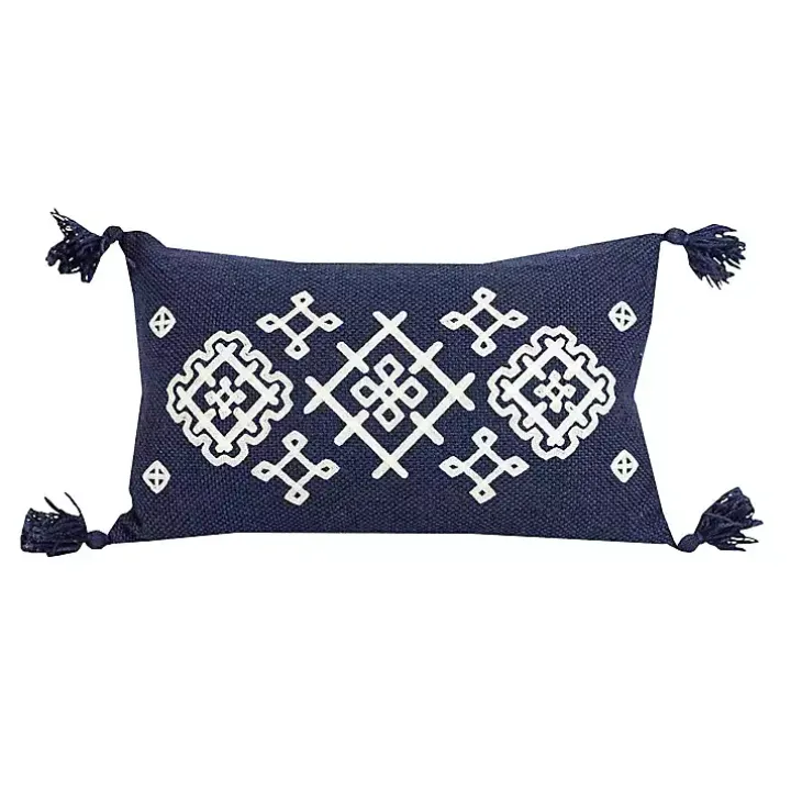 Navy Woven Geo Diamond Indoor/Outdoor Pillow