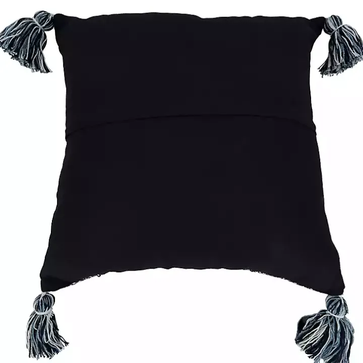Navy Woven Texture Tassels Throw Pillow