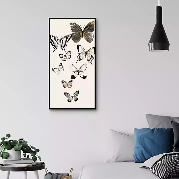 Neutral Butterflies Framed Canvas Art Print