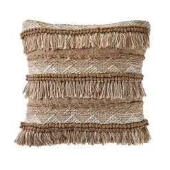 Neutral Embroidered Fringe Accent Pillow