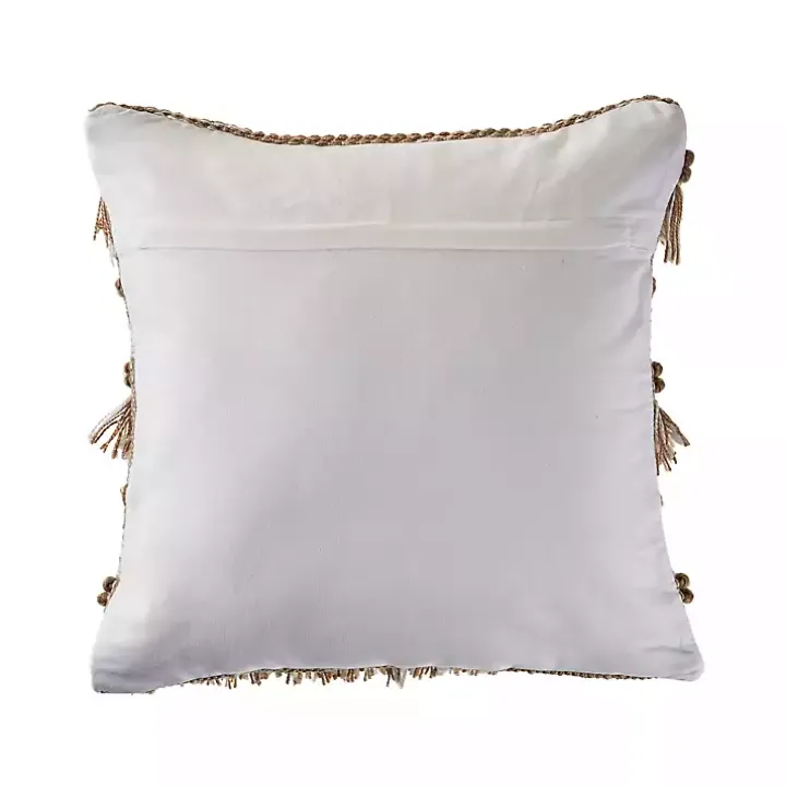 Neutral Embroidered Fringe Accent Pillow