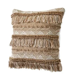 Neutral Embroidered Fringe Accent Pillow