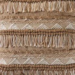 Neutral Embroidered Fringe Accent Pillow