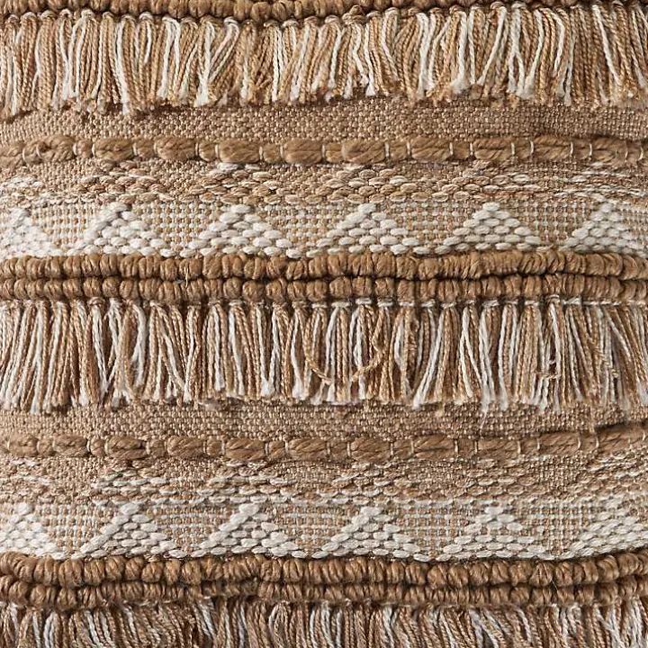 Neutral Embroidered Fringe Accent Pillow