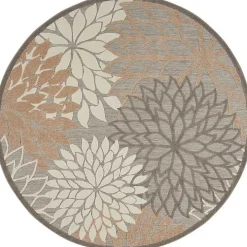 Neutral Floral Burst Outdoor Round Area Rug, 5 ft.