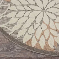 Neutral Floral Burst Outdoor Round Area Rug, 7 ft.